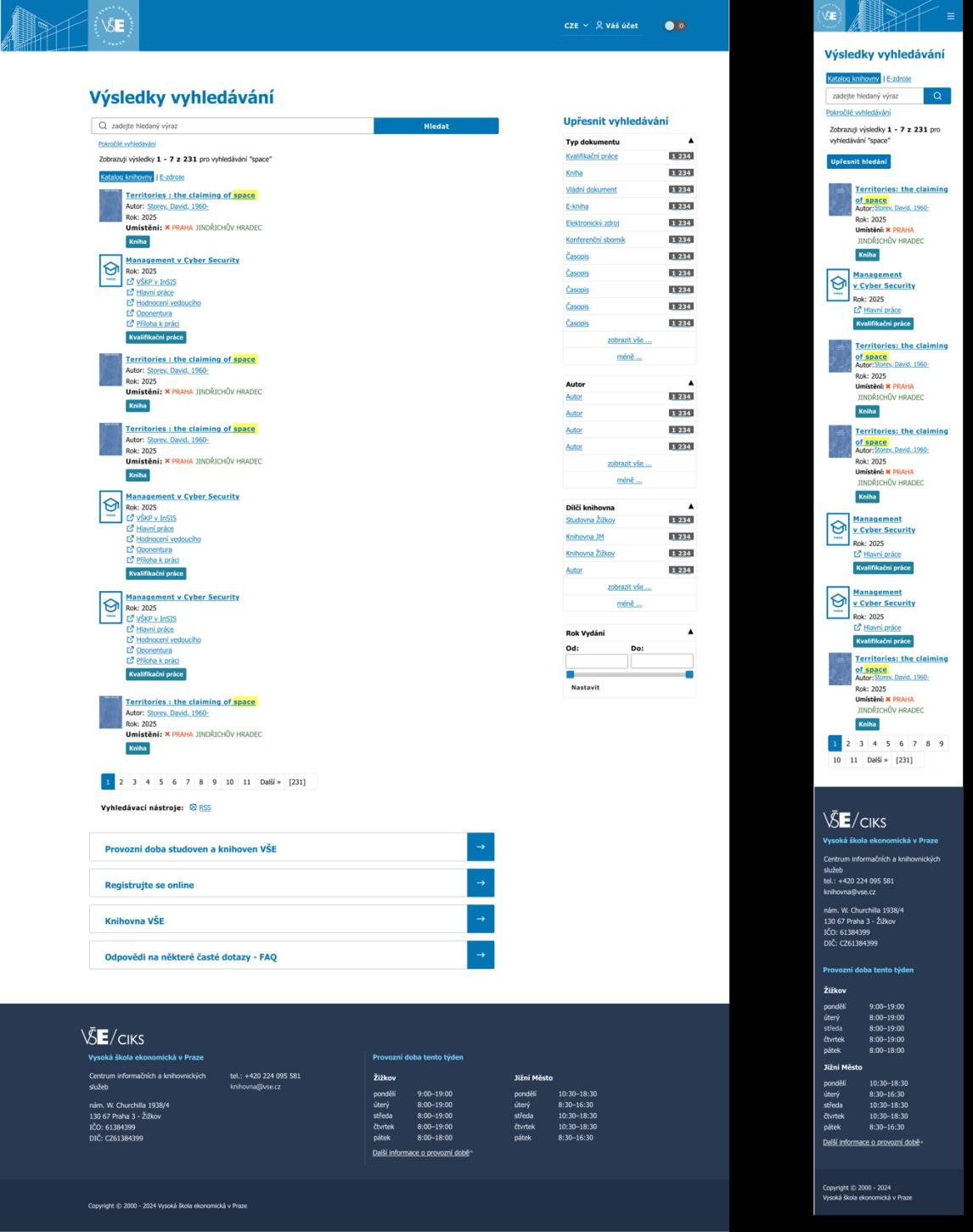 Redesigned search results split into Catalog / E-resources tabs